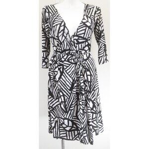 Dressbarn Women's Plus Size14 Wrap Midi Dress 3/4 Sleeve Silver Ring Office